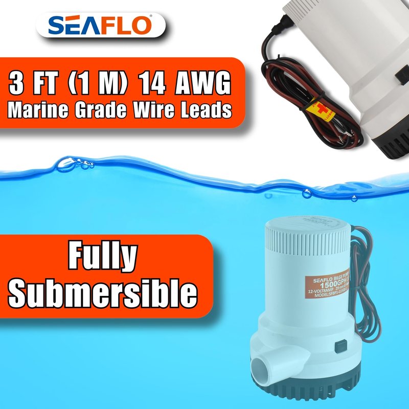 SEAFLO 01 Series 1500 GPH Bilge Pump – 12V, 1-1/8" Outlet, Marine Submersible Pump with Anti-Airlock Protection, CE & Rohs Certified, 4-Year Warranty | Reliable for Boats and Marine Applications