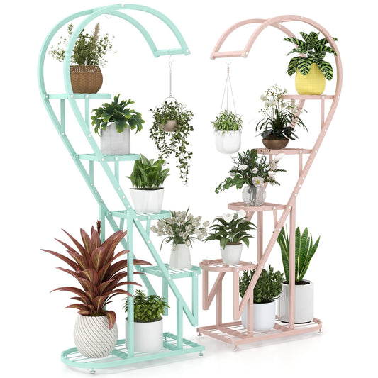 Toolsempire 5 Tier Plant Stand, 2 Pack Heart Shaped Plant Stand Indoor Plant Stands for Multiple Plants, Metal Plant Stands with Hanging Hook Plant Shelf Outdoor for Home Decor, Living Room & Balcony