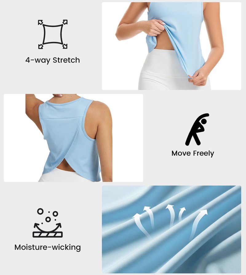 Liuetssroy Workout Tank Tops for Women Open Back Athletic Crop Tops Loose Fit Sleeveless Yoga Gym Shirts White