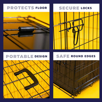 DogCrates+ Large Foldable Dog Crate with 2 Doors, Non-Chew Metal, Removable Tray, 36-Inch Black