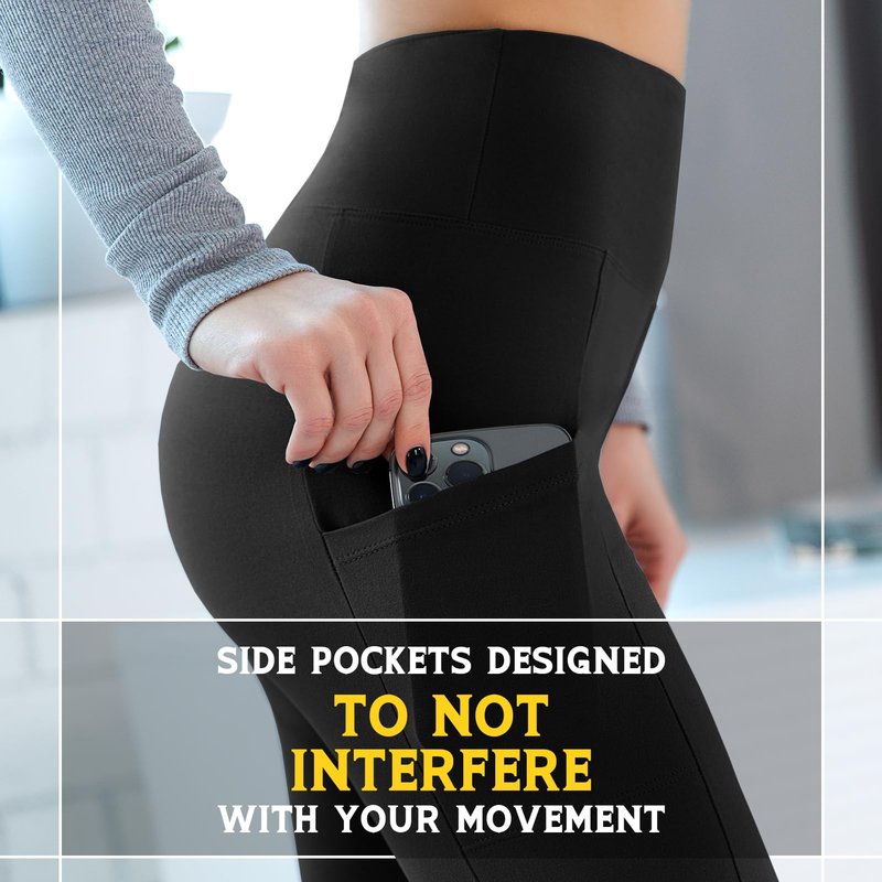 Walifrey Leggings with Pockets for Women 3 Pack, High Waist Womens Leggings (Black LXL)