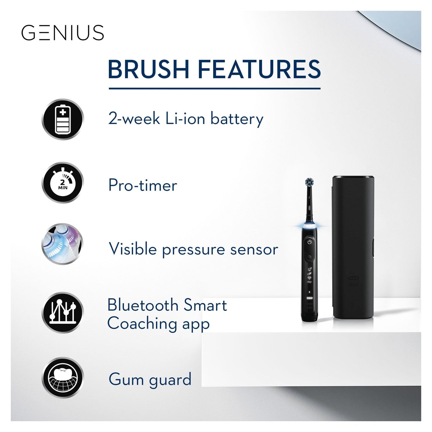 Oral-B Genius Electric Toothbrush with Artificial Intelligence, Gifts For Women / Men, App Connected Handle, 3 Toothbrush Heads & Travel Case, 5 Modes, Teeth Whitening, 2 Pin UK Plug, 8000