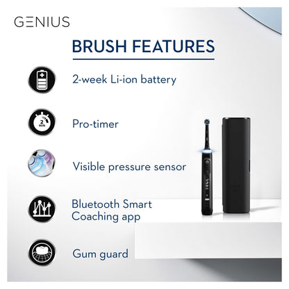 Oral-B Genius Electric Toothbrush with Artificial Intelligence, Gifts For Women / Men, App Connected Handle, 3 Toothbrush Heads & Travel Case, 5 Modes, Teeth Whitening, 2 Pin UK Plug, 8000
