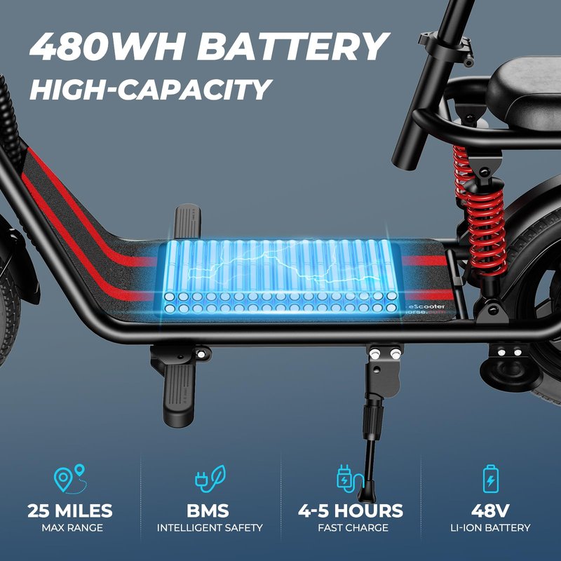 WINDHORSE C3 Adults Electric Scooter with Seat - 14” Tire, 500W Brushless Motor, 3 Speed Modes, Cruise Control, Dual Suspension, 25 Mile Range, 22MPH, Adjustable E-Scooter for Teens with Basket