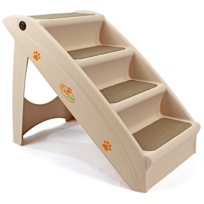 Plastic Foldable Dog Pet Stairs with Carpet Treads, Beige, 38cm x 47cm x 60cm