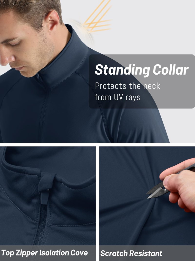 TACVASEN Long Sleeve Shirts for Men 1/4 Zip Pullover Sun Protection Athletic Running Workout Summer UV Shirts Navy L
