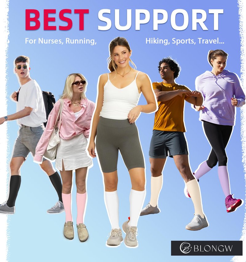 BLONGW Compression Socks for Women & Men Circulation (4 Pairs) 15-20 mmHg is Best Support for Nurses Running Hiking Travel,Large-X-Large