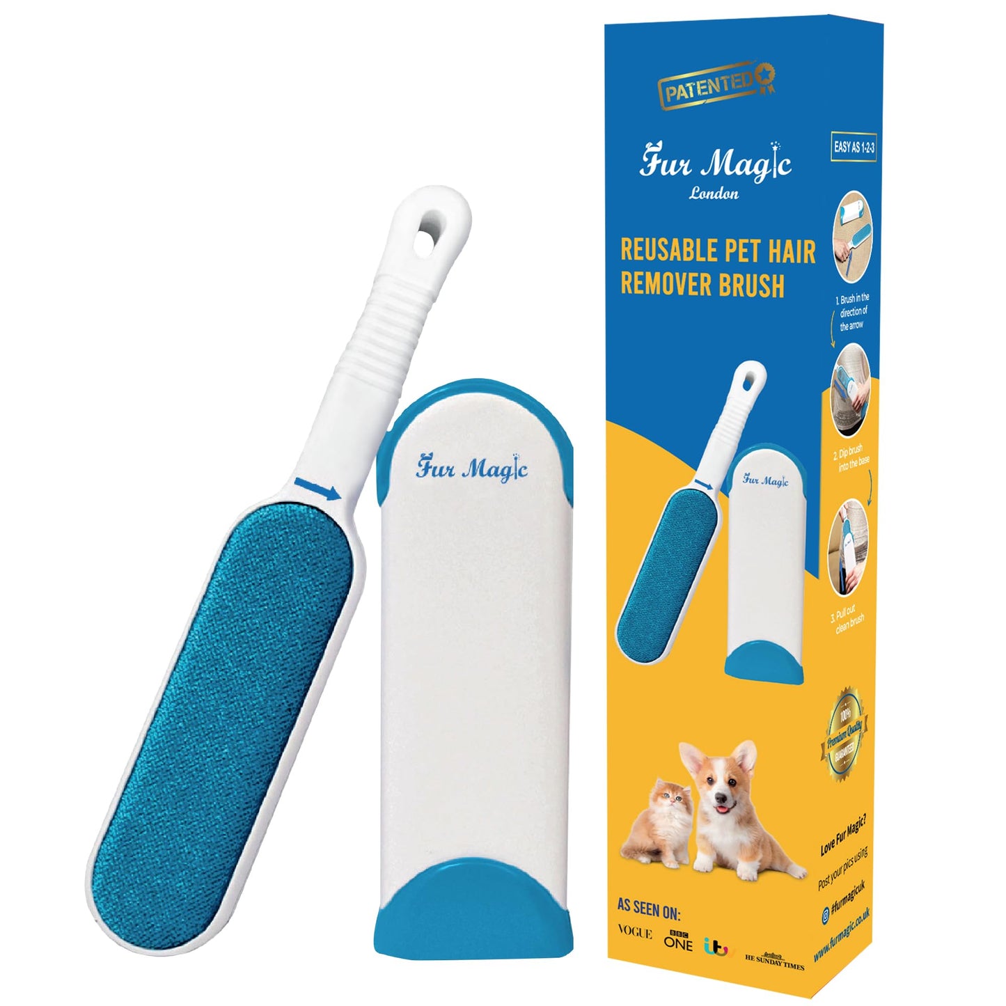 Fur Magic Pet Hair Remover Lint Brush With Self-Cleaning Base, Reusable Fluff Remover for Clothes, Double-Sided Fur Cleaner for Dog and Cat