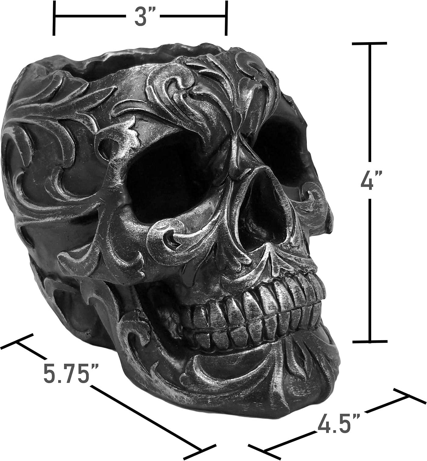 DWK Skull Victorian Gothic Decorative Pen Holder | Goth Office Supplies and Black Desk Organizers and Accessories | Gothic Halloween Desk Decorations - 5"