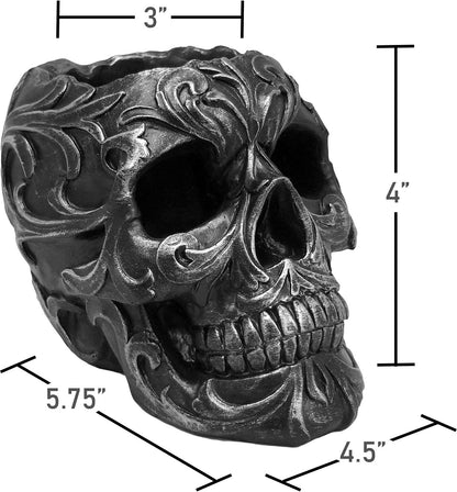 DWK Skull Victorian Gothic Decorative Pen Holder | Goth Office Supplies and Black Desk Organizers and Accessories | Gothic Halloween Desk Decorations - 5"