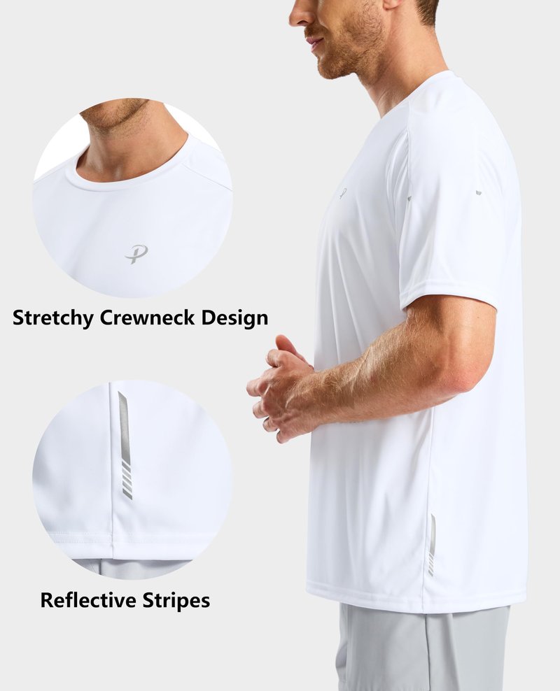 Pudolla Men's Workout Running T-Shirts Lightweight Quick Dry Athletic Gym Shirts for Men Short Sleeve Sport Tee Tops(White Large)