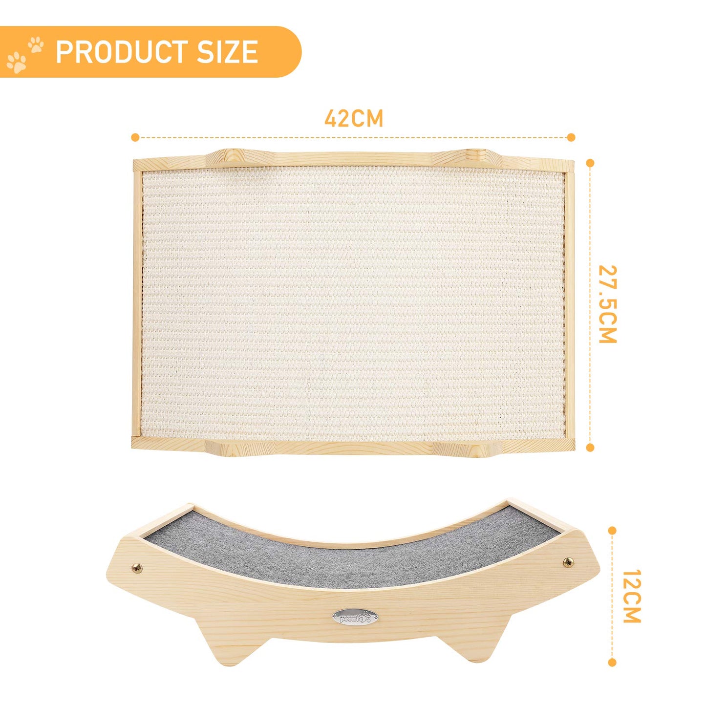 Double-Sided Cat Scratcher With Natural Sisal + Carpet Cloth, Durable Solid Wooden Structure Scratch Pad for Indoor Cats, Scratcher Lounge, 16.5 x 10.8in