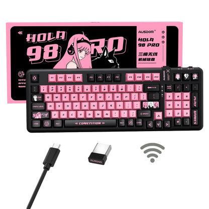 AUSDOM 98Pro Silent Mechanical Keyboard, Wireless Hot Swappable Gaming Keyboard with Backlit,Gasket Structure,Pre-lubed Tactile Switches,2.4GHz/Type-C/Bluetooth Custom Keyboards (Green & White-Silent)