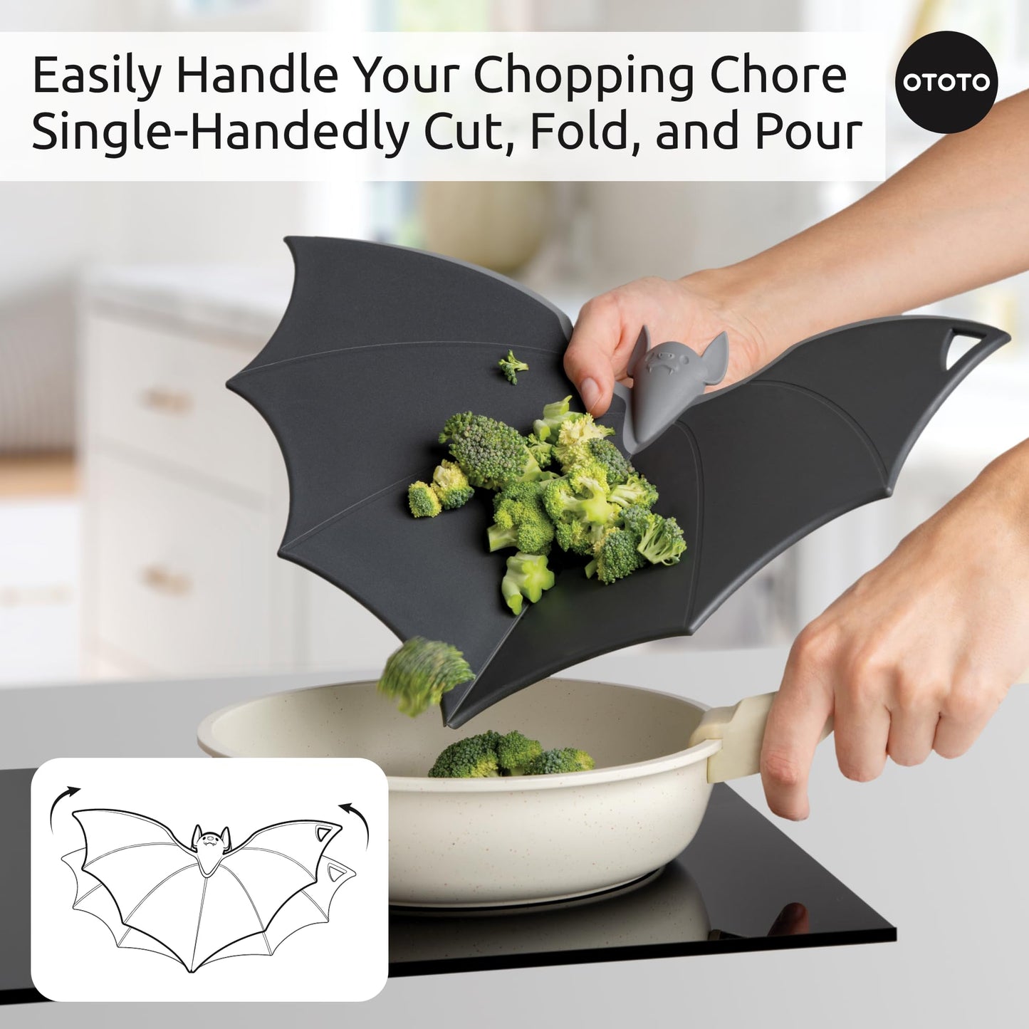 OTOTO Cutting Board - Wooden & Plastic Cutting Boards for Kitchen, Fun & Spooky Kitchen Gadgets, Housewarming & Goth Gifts, Dishwasher Safe (Bat, Plastic)