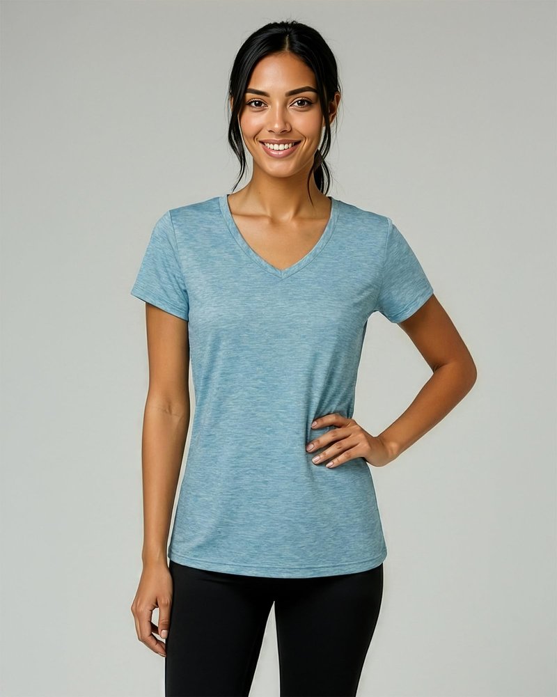 Real Essentials 5 Pack: Women's Dry-Fit Short Sleeve V Neck T Shirt Workout Fitness Yoga Top Tee, Set 1, M