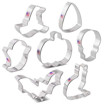 Ann Clark Cookie Cutters Halloween Cookie Cutters 7-Pc. Set Made in USA, Pumpkin, Ghost, Bat, Candy Corn, Skull, Black Cat, Witch Hat