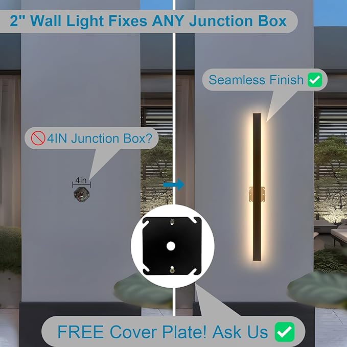 2 Pack 24" Modern Outdoor Wall Lights, 2700k-6500k Dimmable Long Wall Mounted Light LED Black Porch Light Linear Outdoor Wall Sconce IP65 Waterproof Slender Exterior Lights for House Garage