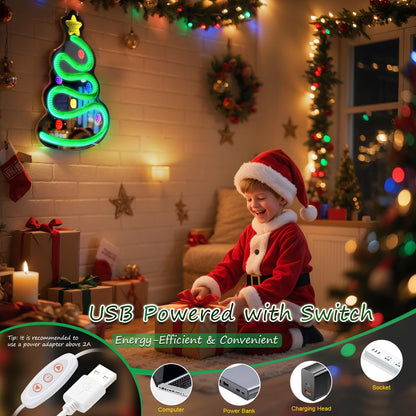 FITNATE 3D Infinity Mirror Light Christmas Tree LED Sign, 19.7x15.4 Inch Wall Decor with 10 Brightness Modes, Holiday Light Up Decoration for Home, Christmas Party