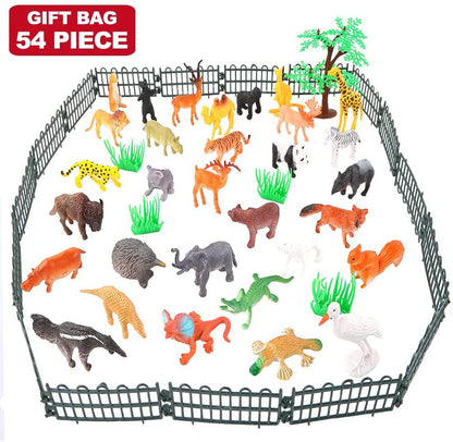 54 Piece Mini Jungle Animals Toys Set,Realistic Wild Animals Figure，Vinyl Pastic Animal Party Favors Toys For Boys Kids Toddlers Forest Small Farm Animals Toys Playset