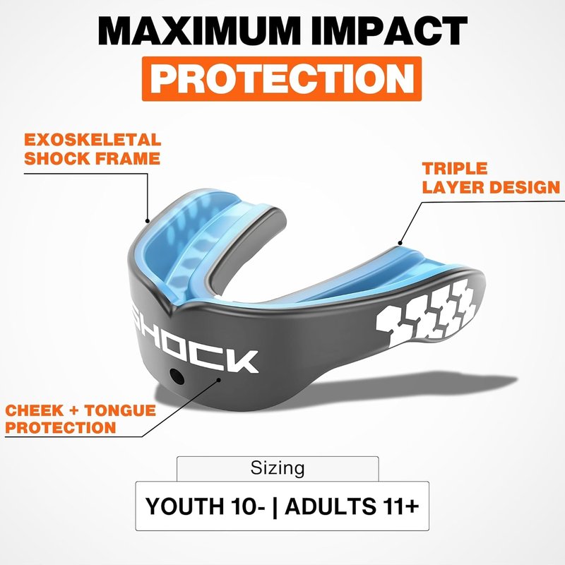 Shock Doctor Mouth Guard - Heavy Duty Sports Protection | Custom Fit for Hockey, Lacrosse, Baseball & Wrestling | Adult & Youth Sizes