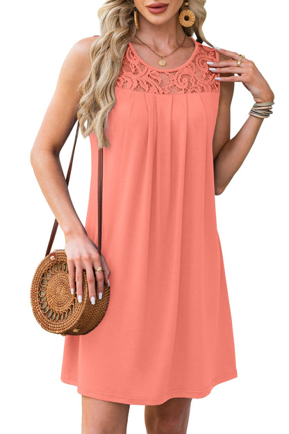 BKRIVE Sundresses for Women 2025 Vacation Sleeveless Pleated Beach Cover Up Summer Dresses Loose Short Dress Coral L