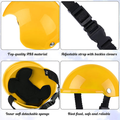 Dog Helmet and Goggles Set - 4 Inch Padded Motorcycle Helmet, Sunglasses Safety Cap, Hard Hat With Adjustable Belt for Small Pets Riding, S Size (Yellow)