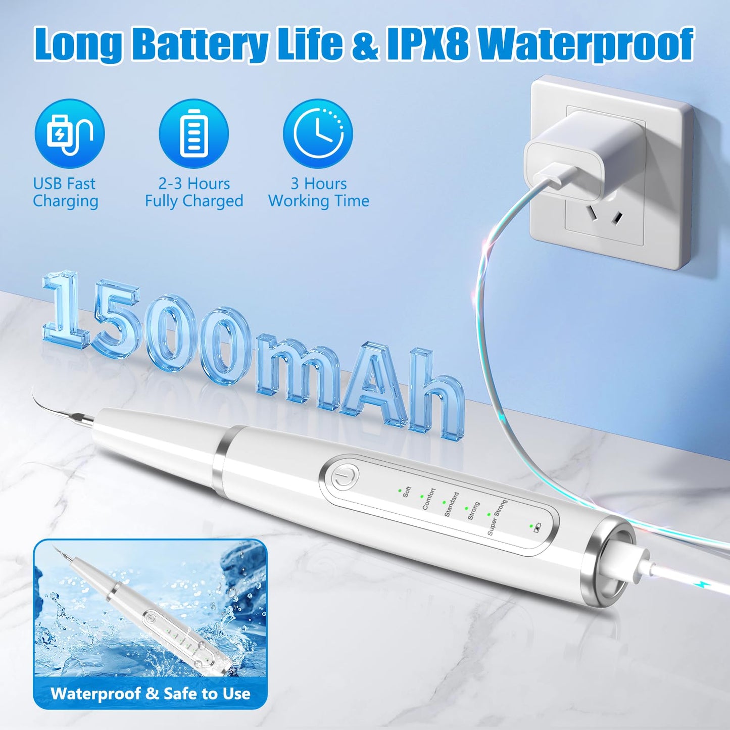 Dog Tartar Remover for Teeth, Dog Teeth Cleaning Kit with LED Light and 5 Modes, Teeth Cleaner for Dogs and Cats,White