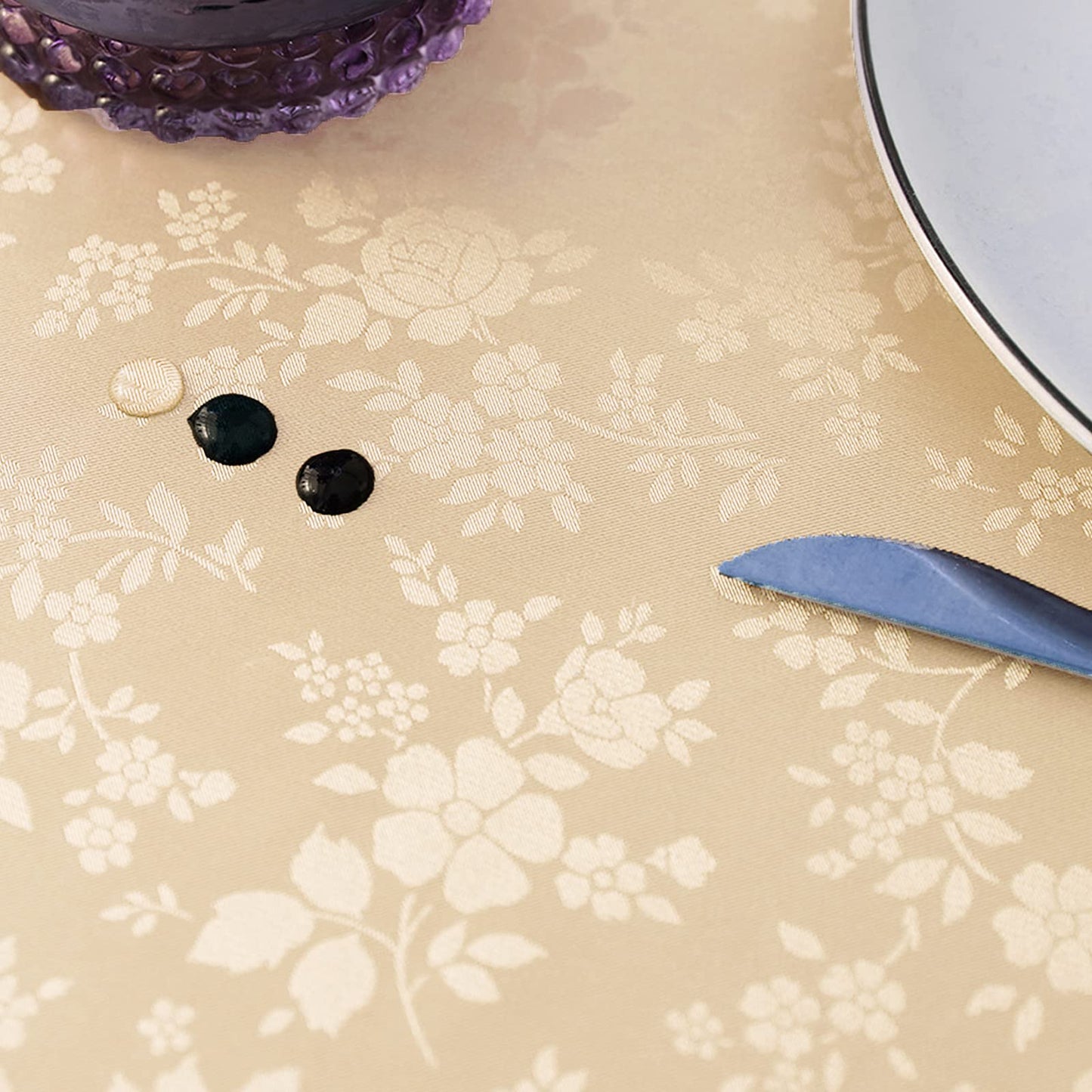 Jeloris Waterproof Vinyl Tablecloth, Square Heavy Plastic Tablecloth, Wipeable Spillproof Oil-Proof Vinyl Table Cover for Kitchen Dining Room (Beige, 60" x 60")