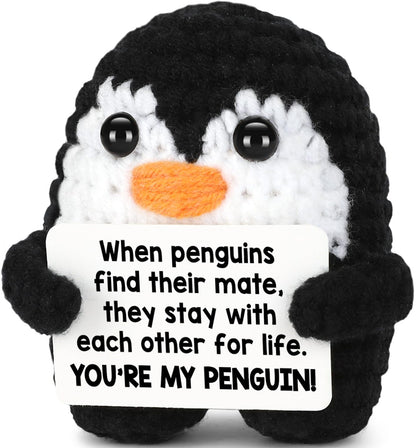 Positive Crochet Penguin, Mini Funny Brithday Galentines Valentines Gifts for Women Men Teens Boys Girls, Inspirational Appreciation Gifts for Coworker Friend Sister Her Him, Emotional Positive Decor