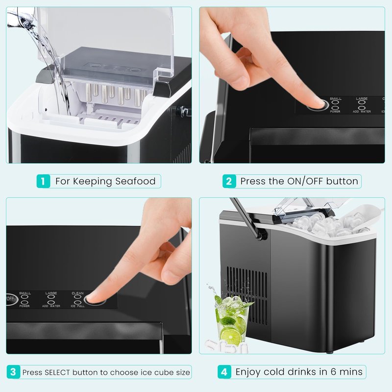 OLIXIS Ice Maker Machine with Handle,26lbs in 24Hrs,9 Ice Cubes in 6 Mins,Auto-Cleaning Portable Ice Maker with Basket and Scoop, Countertop Ice Maker for Home/Kitchen/Camping/RV, Sleek Black