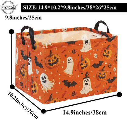 HIYAGON Halloween Basket Halloween Pumpkin Basket for Boys and Girls Trick or Treat Pumpkin Basket for Halloween Parties Cute Storage Bin Organizer Box Rectangular Room Decor(Halloween Pumpkin)