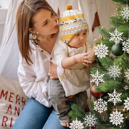 Glitter Snowflake Ornaments, 40pcs White Christmas Snowflakes Hanging Decorations for Xmas,Holiday and Party