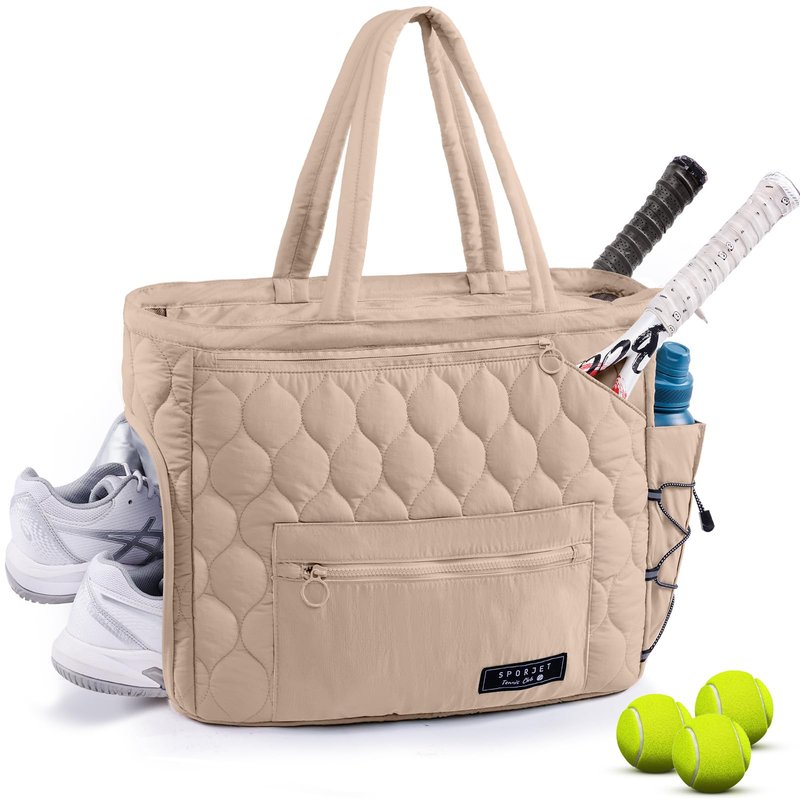 SPORJET Tennis Gym Bag for Women, Tennis Bag Holds 2-4 Rackets with Shoe Compartment & Wet Pocket, Sports Duffle Bags fits up to 15.6" Laptop, Quilted Travel Overnight Weekend Bag, Tennis Gift