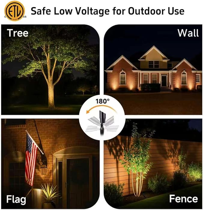 Gardenreet Brass Landscape Lighting - Black Outdoor Low Voltage Spotlights LED, 12V Wired Uplights, Waterproof Spot Lights for Outside Trees with 5W 2700K Warm White MR16 Bulb (4 Pack)
