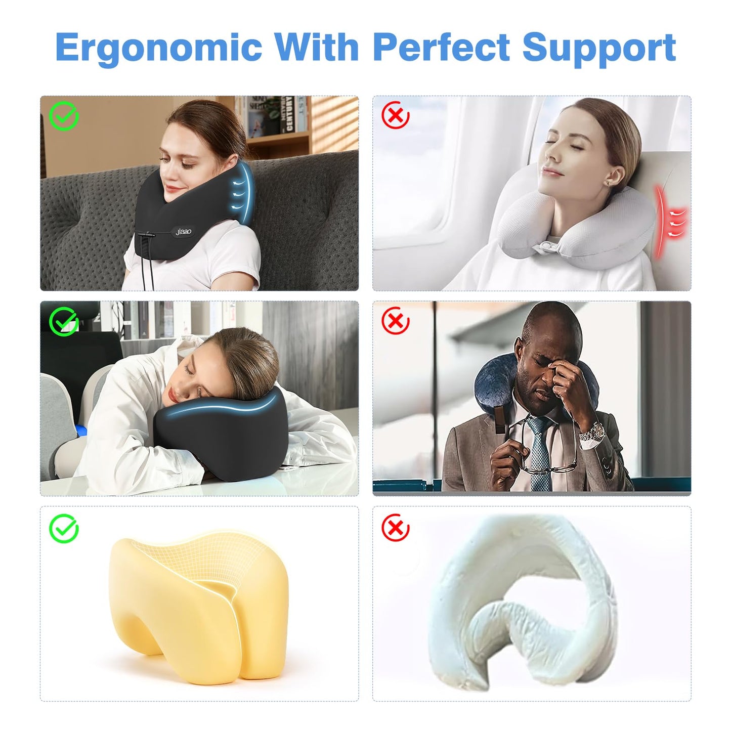 jiaao Neck Pillow Airplane, 2025 Upgraded Memory Foam Travel Pillow for International Flights, Adjustable Clasp, Storage Bag, Advanced Neck Support for Road Trips, Home, Office, and Gaming