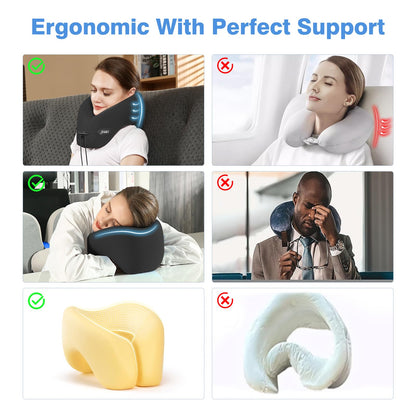 jiaao Neck Pillow Airplane, 2025 Upgraded Memory Foam Travel Pillow for International Flights, Adjustable Clasp, Storage Bag, Advanced Neck Support for Road Trips, Home, Office, and Gaming