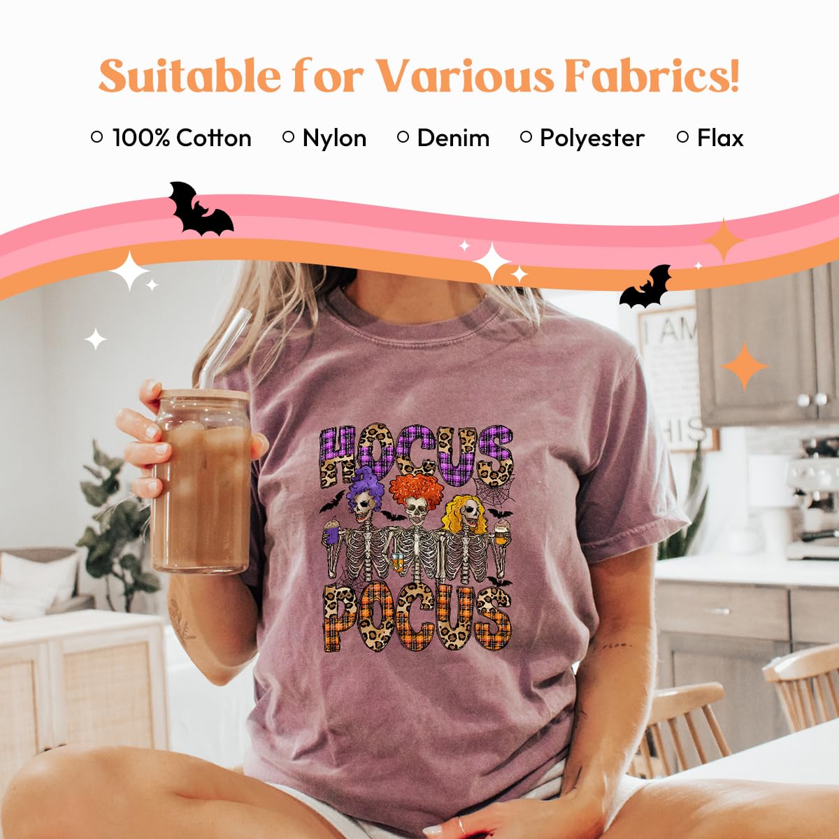 Kaciola 9 Sheets Halloween Iron on Transfers, Ghost DTF Transfers Ready to Press Iron on Decals for T Shirts Hoodie DIY Crafts