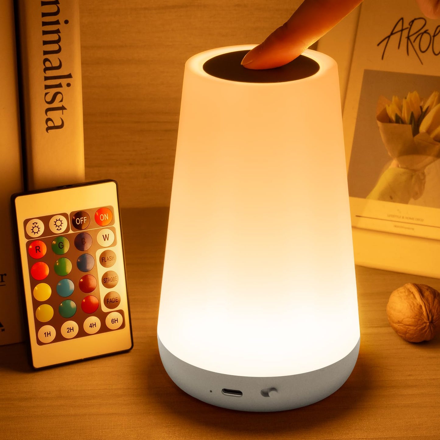 Auxmir LED Night Light Bedside Lamp Touch and Remote Control Dimmable Tabletop 13 RGB Colors Changing 5 Brightness Adjustable Rechargeable Portable Lamp for Baby Kids Nursery Bedroom Bathroom Camping