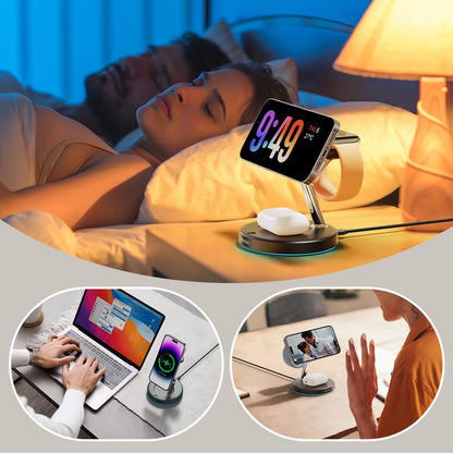2025 3 in 1 Charging Station Compatible with Mag-Safe Charger Wireless Charger Stand for iPhone 16 15 14 13 12 Series Wireless Charging Station for AirPods Wireless Charging Stand for iWatch Series