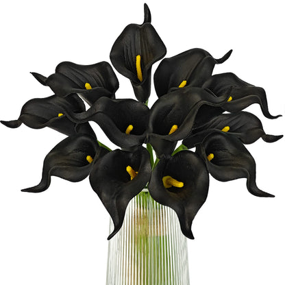 Letjolt Artificial Calla Lily Black Flowers for Wedding Bouquet Flower 12Pcs Home Decoration Faux Calla Lilies Flower, Black