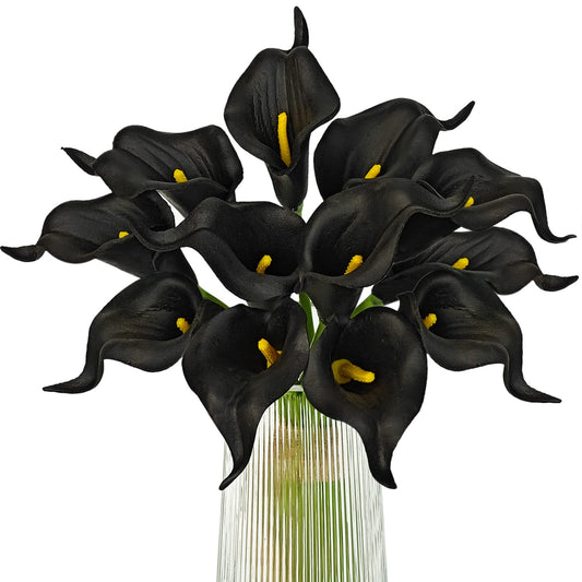 Letjolt Artificial Calla Lily Black Flowers for Wedding Bouquet Flower 12Pcs Home Decoration Faux Calla Lilies Flower, Black