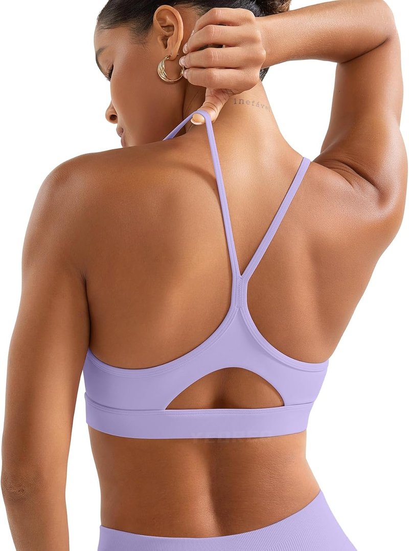 YEOREO Workout Y-Back Sports Bra for Women - Padded V-Neck Racerback Gym Top | Medium Impact