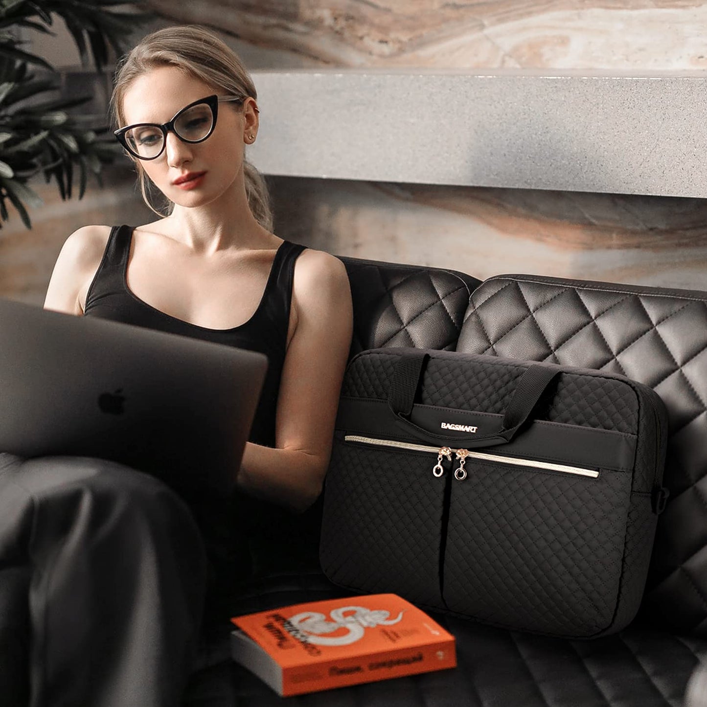 bagsmart Laptop Bag, 15.6 Inch Briefcase for Women Large Laptop Case Computer Bag Office Travel Business (15.6 inch-Black)