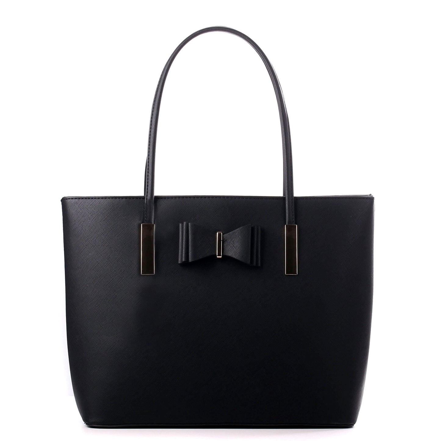 WEDMAY Women's Large Tote Shopper Bag for Work & School - Fits 15.6" Laptop, Water-Resistant Faux Leather Daily Commuter Handbag (Black)