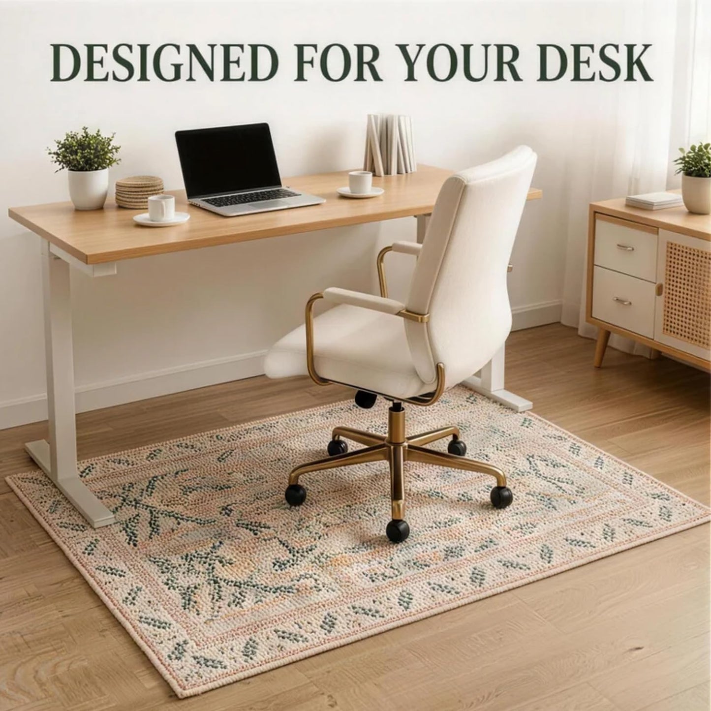 35x47 Inch Floral Desk Rug, Office Rugs for Rolling Chairs, Under Desk Carpet for Hardwood Floor, Small Office Area Rug