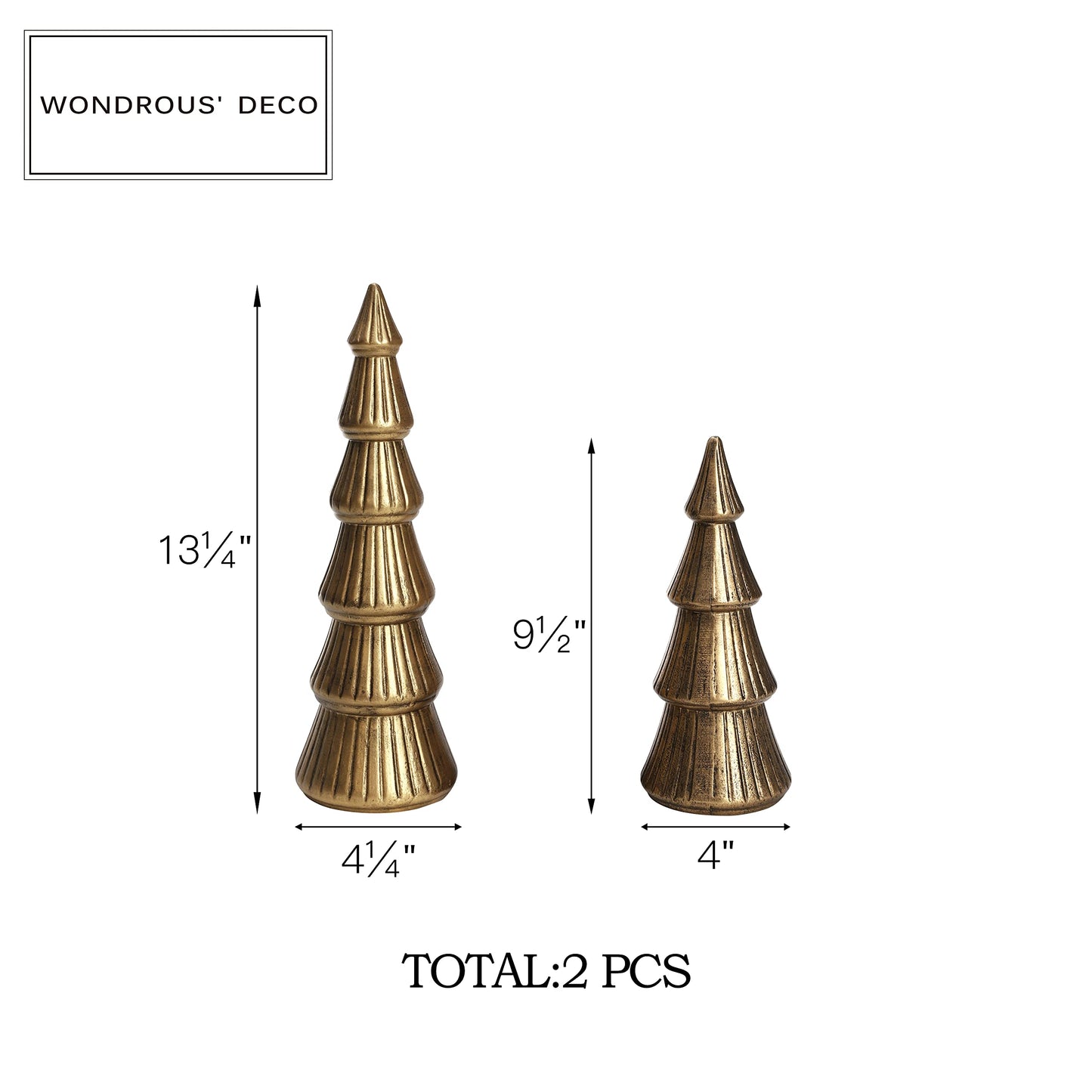 WONDROUS' DECO Christmas Tree Figurine Gold Wooden, Tree Figurines Decorative for Tabletop, Small Glittered Golden Xmas Trees Figurines for Christmas Mantle Indoor Decor