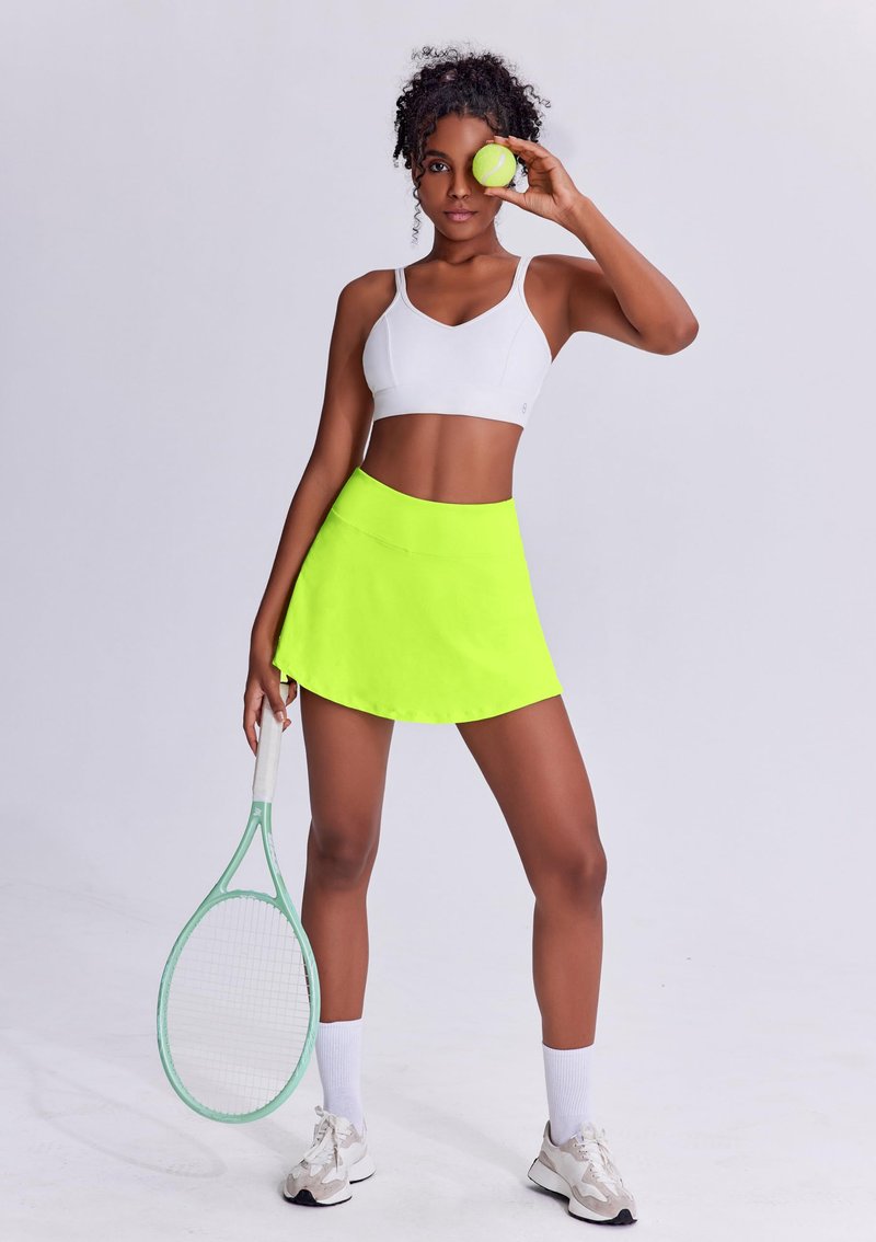 PINSPARK Tennis Skirts Skort for Women High Waisted Athletic Skirt with Pocket Pickleball Outfits,Green Citrine X-Small