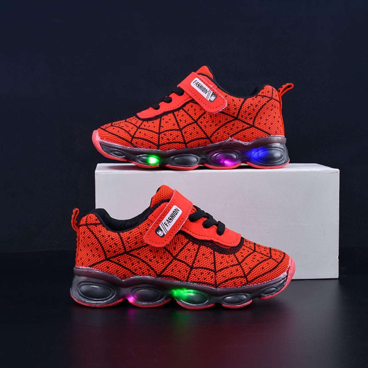 RAYCHY Toddler Boys Girls Light Up Shoes LED Lightweight Mesh Breathable Walking Sneakers Red