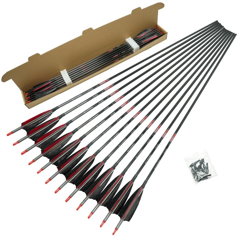 Linkboy Archery Pure Carbon Arrows Spine 300 340 400 500 600 700 800 for Compound Recurve Bow Hunting Shooting Target 12pcs