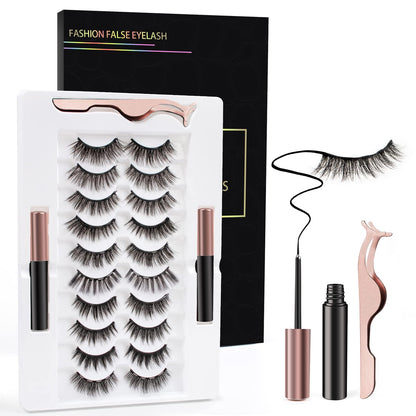 Magnetic Eyelashes Kit, 3D Reusable Magnetic False Eyelashes with 2 Tubes of Magnetic Eyeliner & Tweezers - Easy to Use, Black, Natural Look